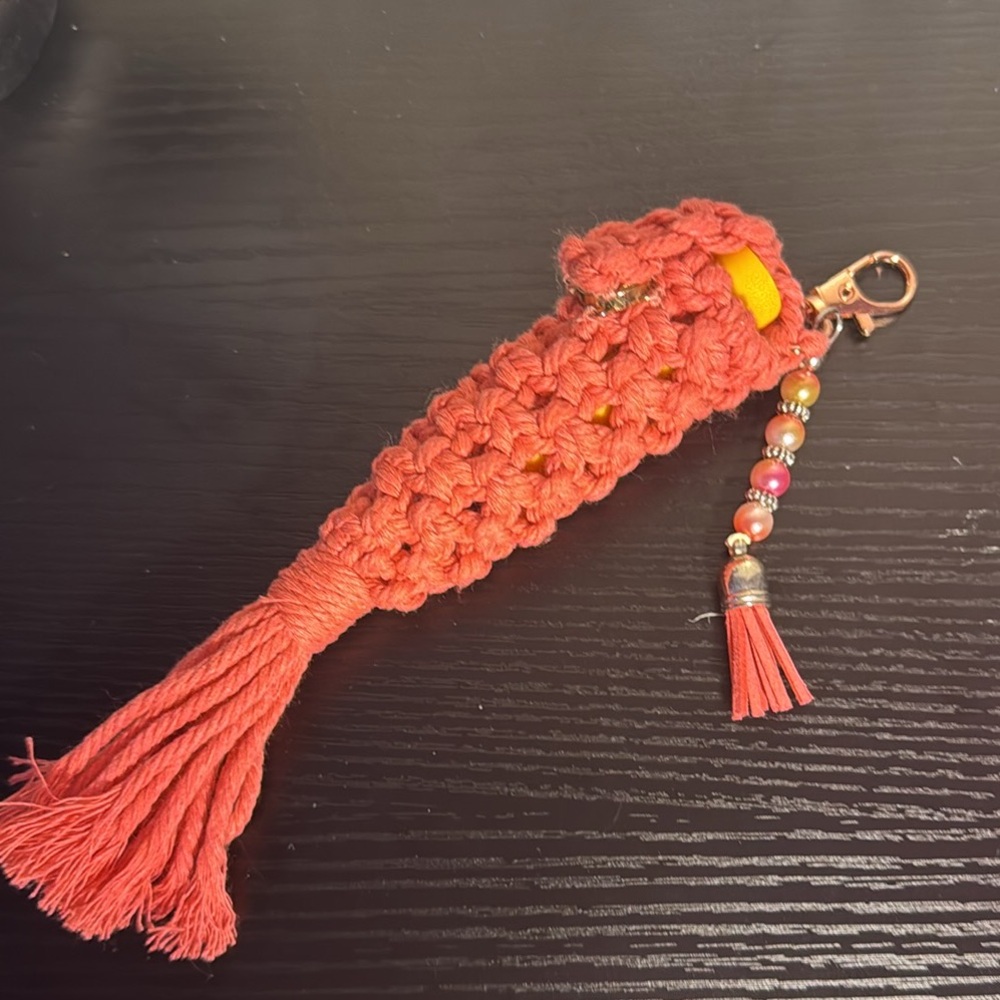 Pink Lip Balm Keychain with Beaded Charm